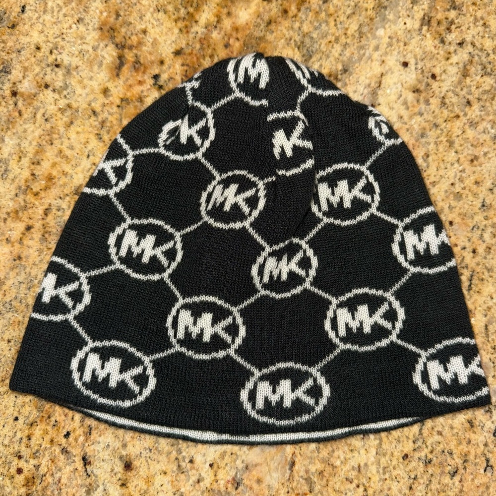 Michael Kors Black and White Logo Beanie